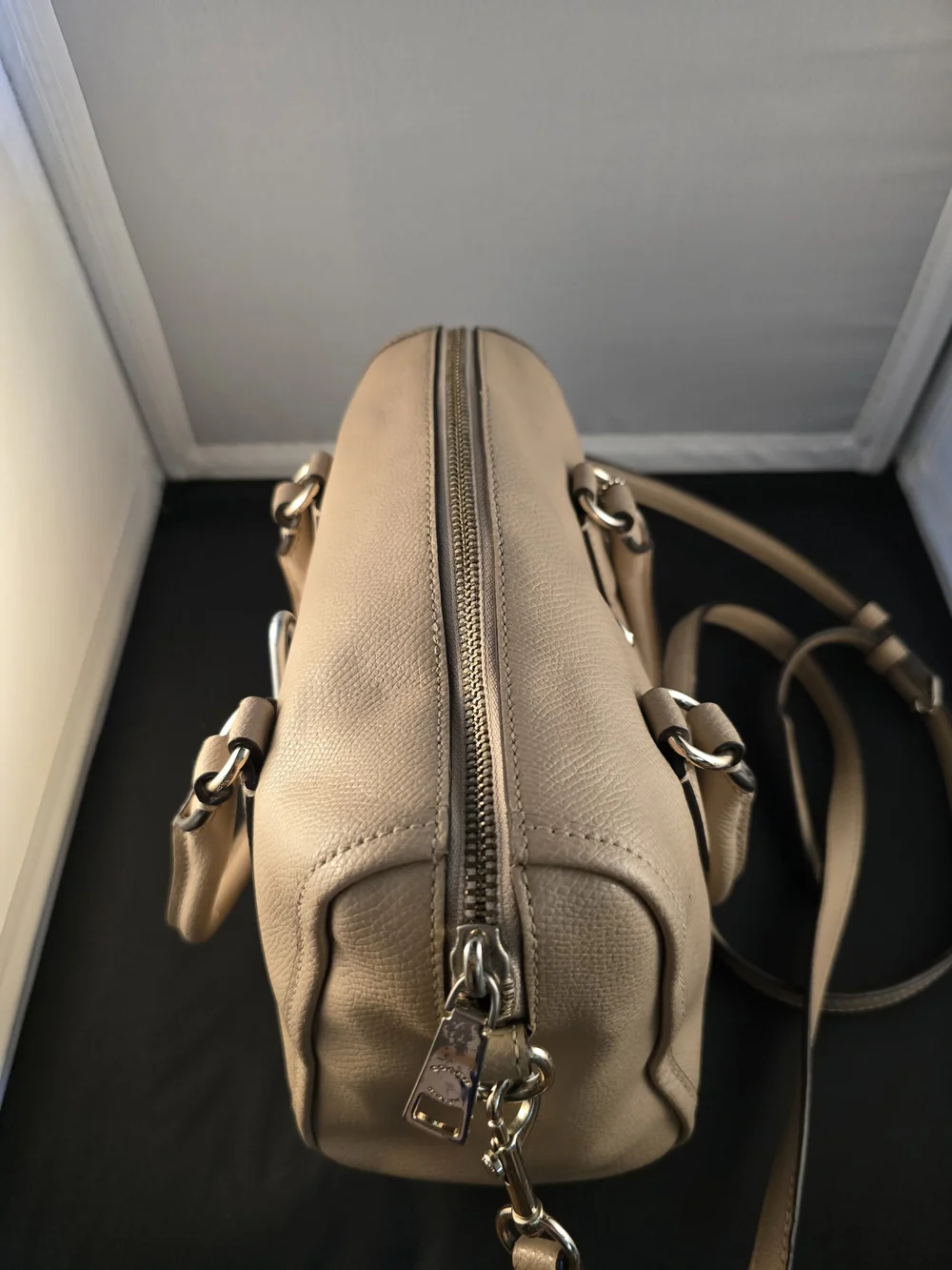 Coach Pebble Leather Satchel Bag in Beige